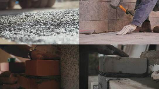 建筑工人用水泥砌墙铺地面视频素材模板下载