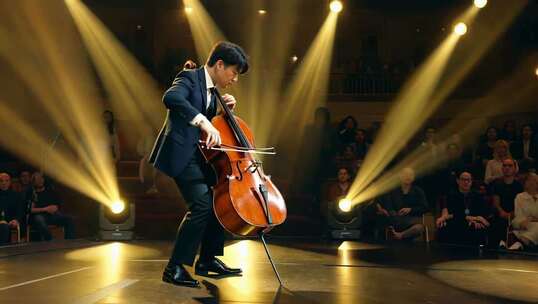舞台上音乐家演奏大提琴