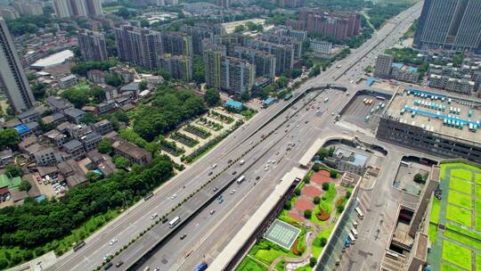 现代化城市道路交通车流航拍