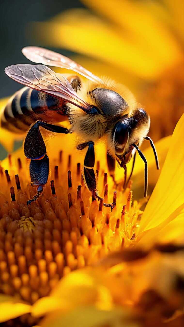 4K蜜蜂采蜜花丛阳光向日葵竖屏