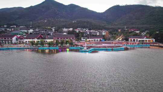 西昌市邛海湿地公园月亮女神黄昏夜景航拍