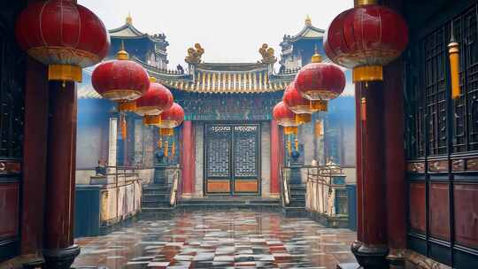 古建筑历史场景 传统文化中式建筑红墙绿瓦