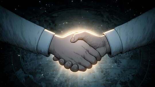 象征合作共赢的握手特写画面