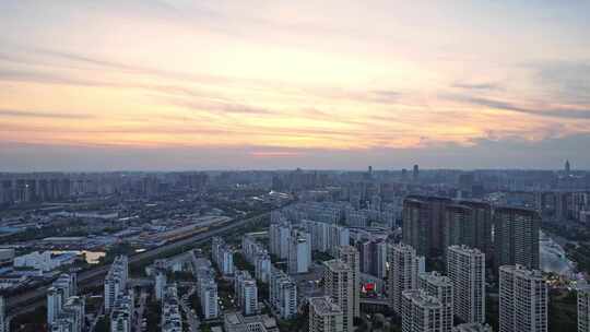 江苏常州城市风景黄昏天空晚霞航拍