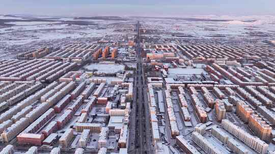 牙克石航拍冬天城市雪景