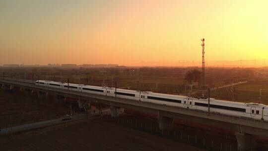 航拍中国高铁夕阳视频素材模板下载