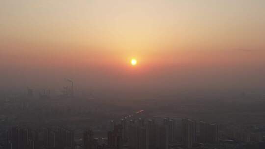 城市日落晚霞夕阳自然风光航拍