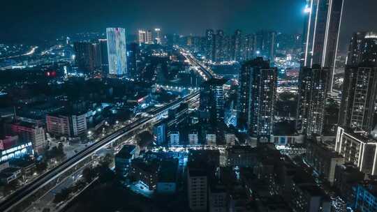 深圳城市夜景航拍延时赛博朋克黑冰色调