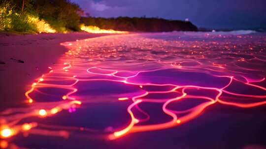 海滩夜光海浪自然景观