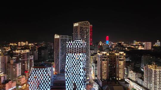 广西柳州柳州商场五星商业大厦夜景航拍