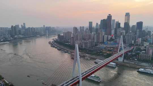 重庆东水门大桥晚霞夜幕降临航拍