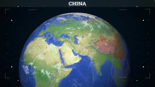 中国地图来自地球与旗帜视频素材模板下载