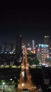 竖版航拍山东日照城市夜景灯光