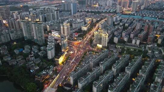 航拍湖南长沙城市夜幕降临夜景交通视频素材模板下载