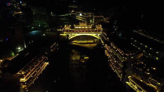 旅游景区湖南湘西芙蓉镇夜景视频素材模板下载