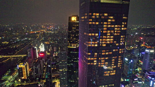 广州CBD夜景珠江新城航拍城市风光空镜