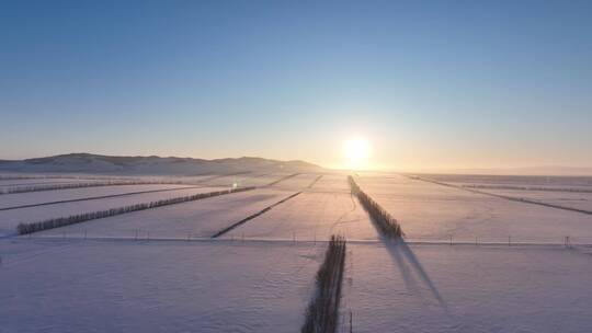 航拍内蒙古雪域雪原暮色