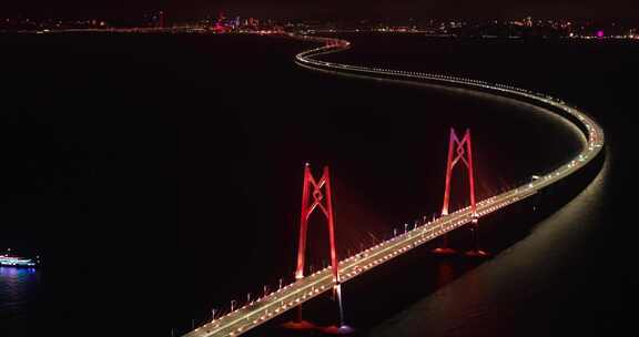 航拍港珠澳大桥夜景