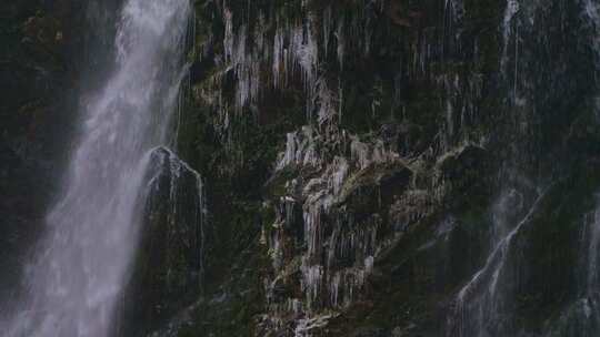 瀑布流水水流冰晶悬崖
