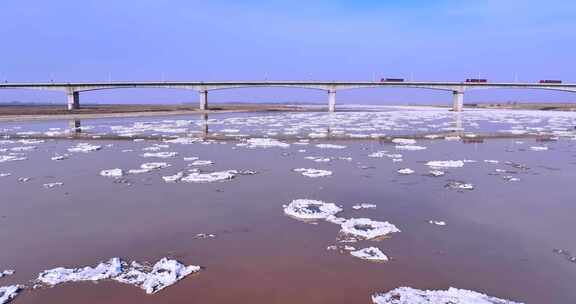 冬季黄河流凌航拍