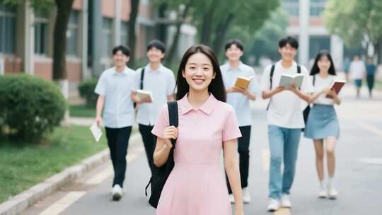 校园中行走的学生群体
