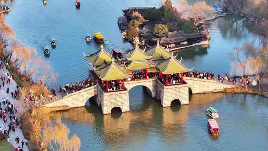 航拍瘦西湖风景区大明寺观音山园林寺庙