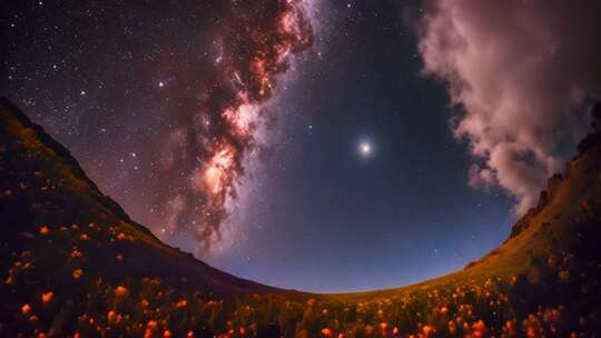 山间夜空银河星空美景