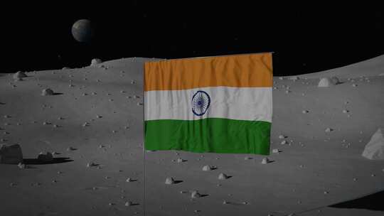月球上的印度国旗|超高清|60fps视频素材模板下载