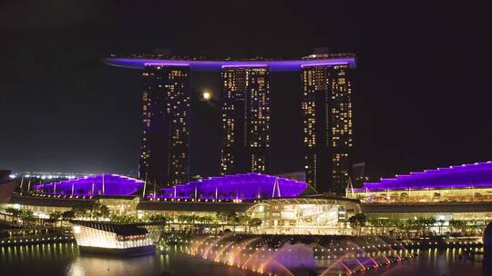 航拍新加坡滨海湾金沙夜景视频素材模板下载