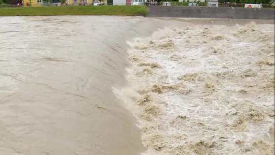 夏天大雨后洪水泛滥的河流