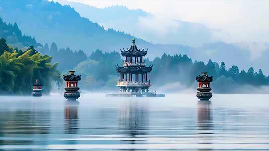 中国风湖面 神秘仙界 杭州西湖 三潭印月