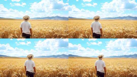 男子站在麦田眺望远方高清在线视频素材下载