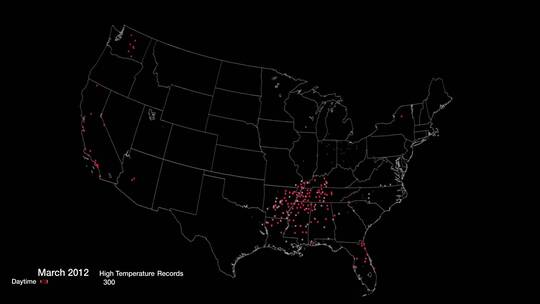 数字动画显示2012年美国创下的高温记录
