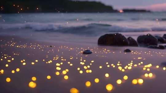 海滩夜间闪烁光斑特写