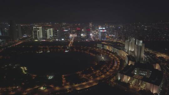 无锡市民中心尚贤河夜景航拍视频素材模板下载
