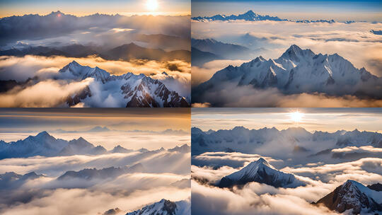 雪山风景合集山峰日出阳光云海山脉生态环境