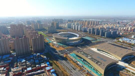 航拍安阳文峰区城市体育场