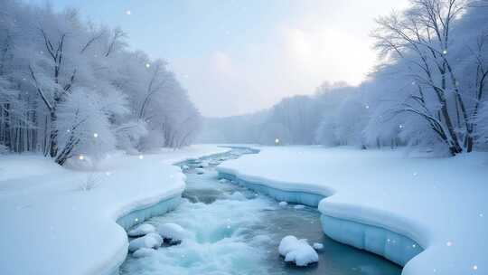 冰天雪地唯美风景4k舞台粒子活动背景