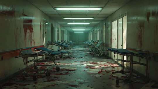 医院走廊血腥混乱场景素材