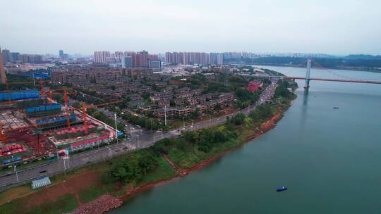 株洲滨江南路房地产交通城市傍晚航拍