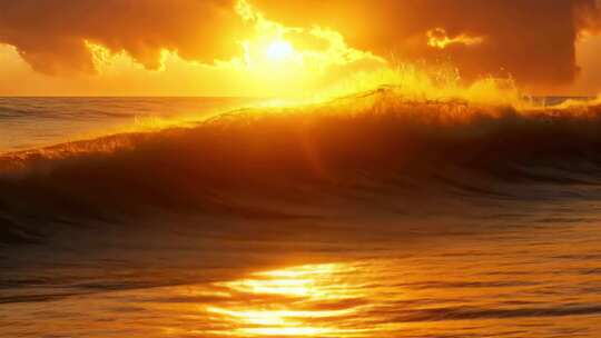 夕阳下波涛汹涌的海浪