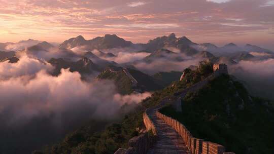 古长城万里长城航拍云海长城日出长城云雾
