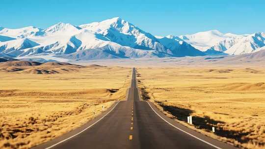 公路雪山自然风光全景