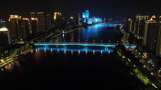 航拍 福州 闽江大桥 夜景 灯光