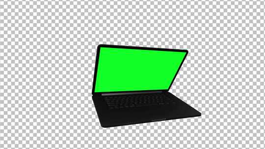 绿色屏幕和透明背景的开放式笔记本电脑的3