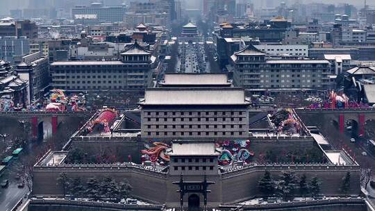 西安永宁门 灯会 雪景视频素材模板下载