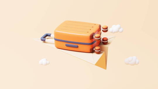 卡通行李箱与旅行主题循环动画3D渲染