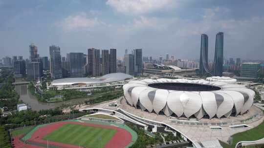 杭州亚运会场馆奥体中心航拍视频素材模板下载