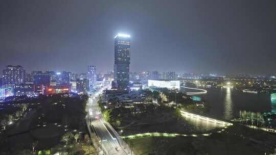 上海嘉定区嘉定新城建筑傍晚夜景