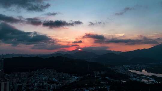 深圳梧桐山水墨风日出航拍延时摄影